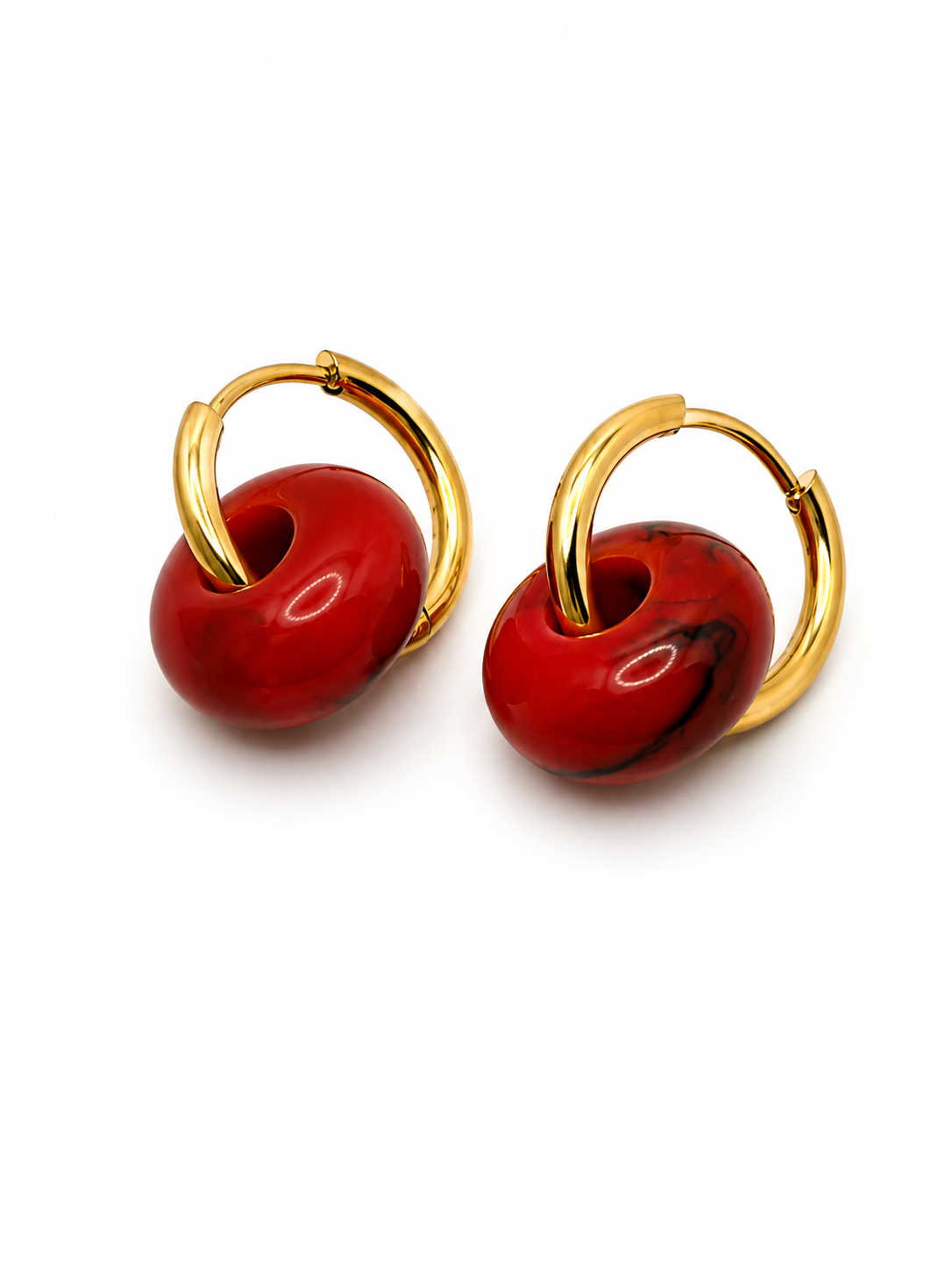 Pendientes de Aro con charm Rojo
