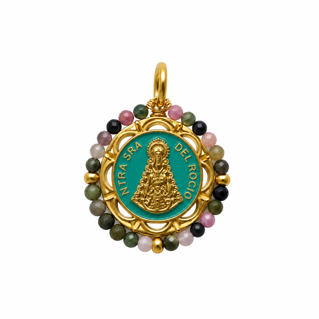 Charm Virgen del Rocío Turquesa  Piedrecitas Multicolor